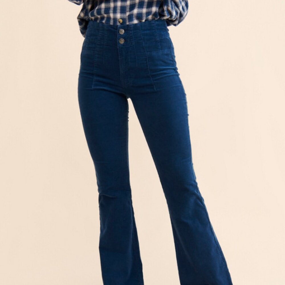 Free People Jayde Corduroy Flare Pants in Ocean Blue, 33